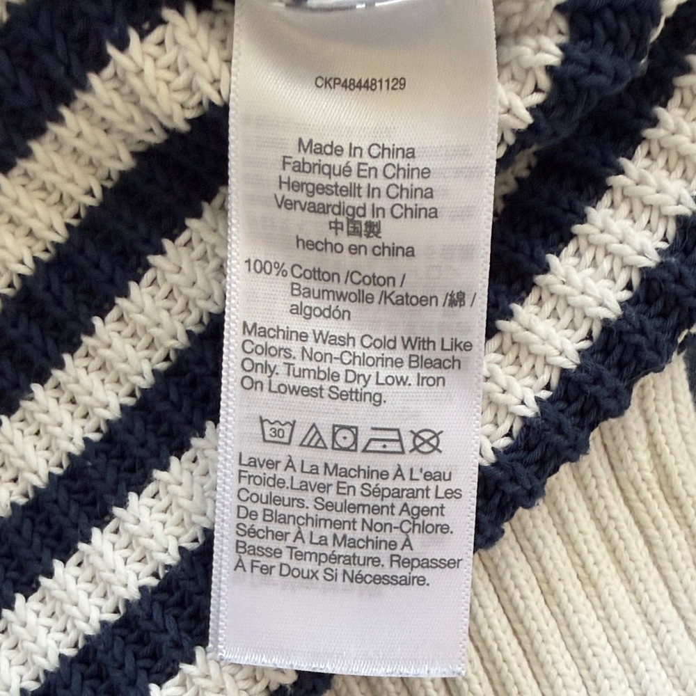Madewell Navy and White Striped Quarter zip  100% Cotton Sweater - Picture 6 of 7